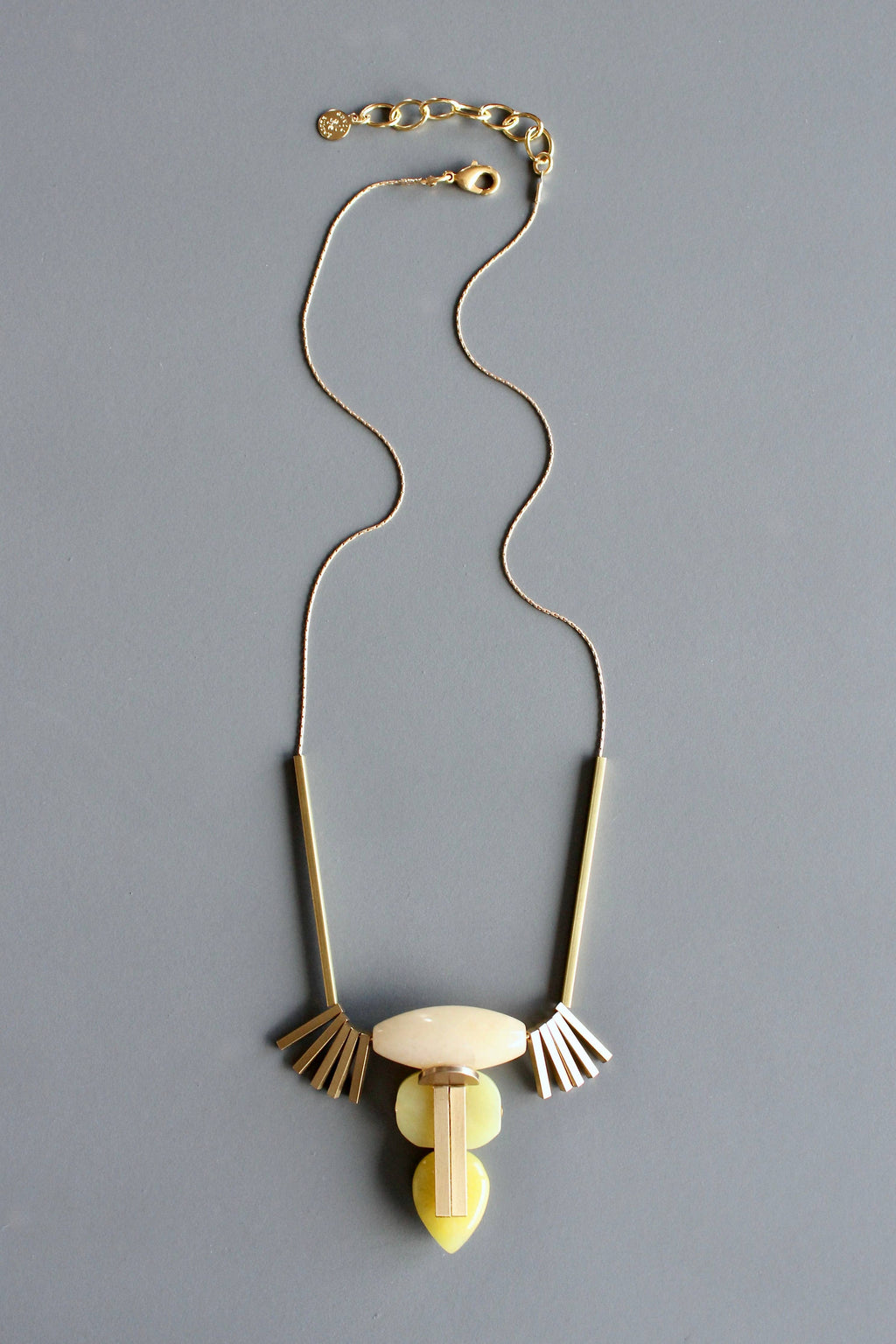 David Aubrey Jewelry - MLN218 Artdeco Jade and Brass Necklace