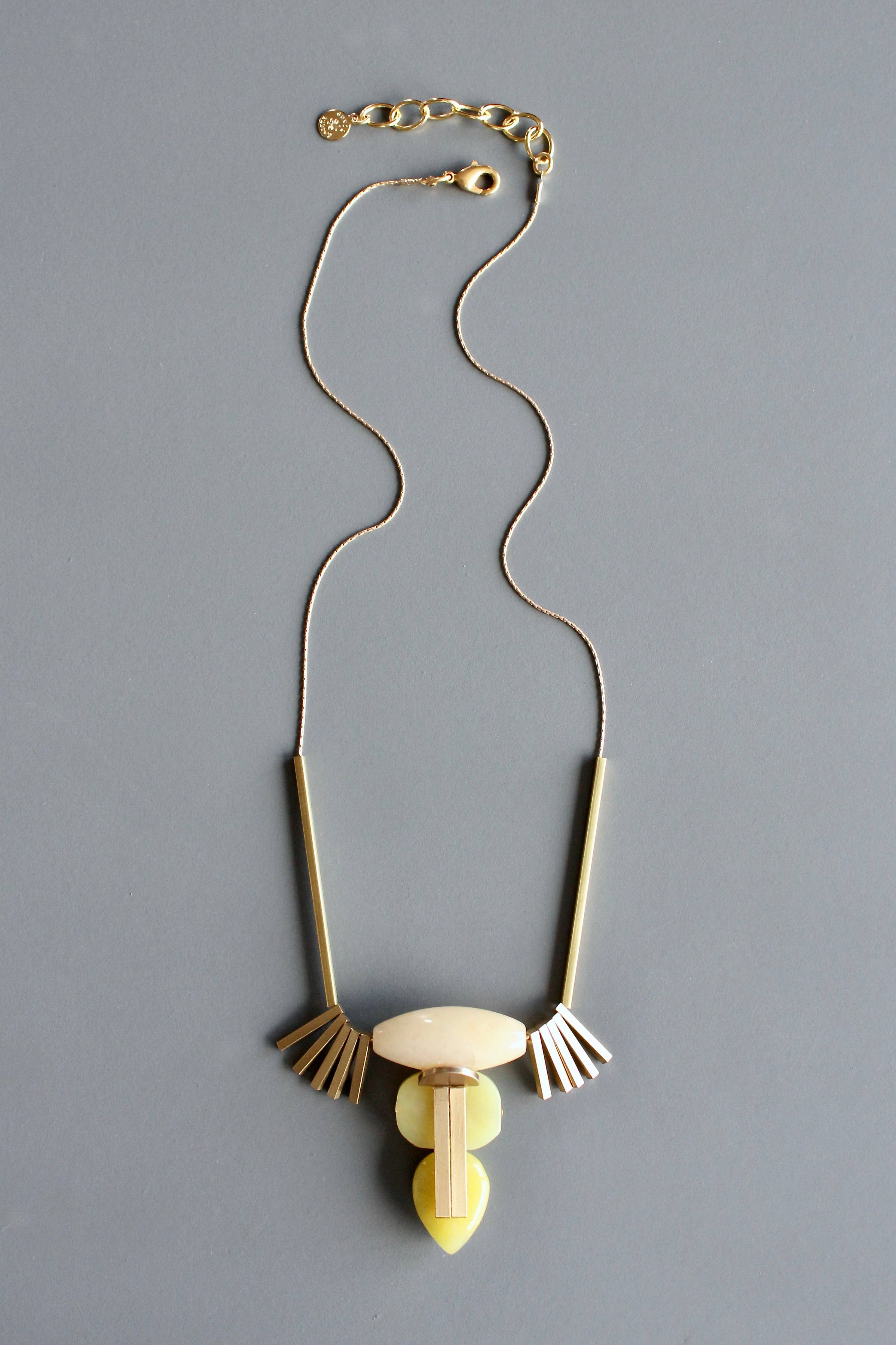 David Aubrey Jewelry - MLN218 Artdeco Jade and Brass Necklace