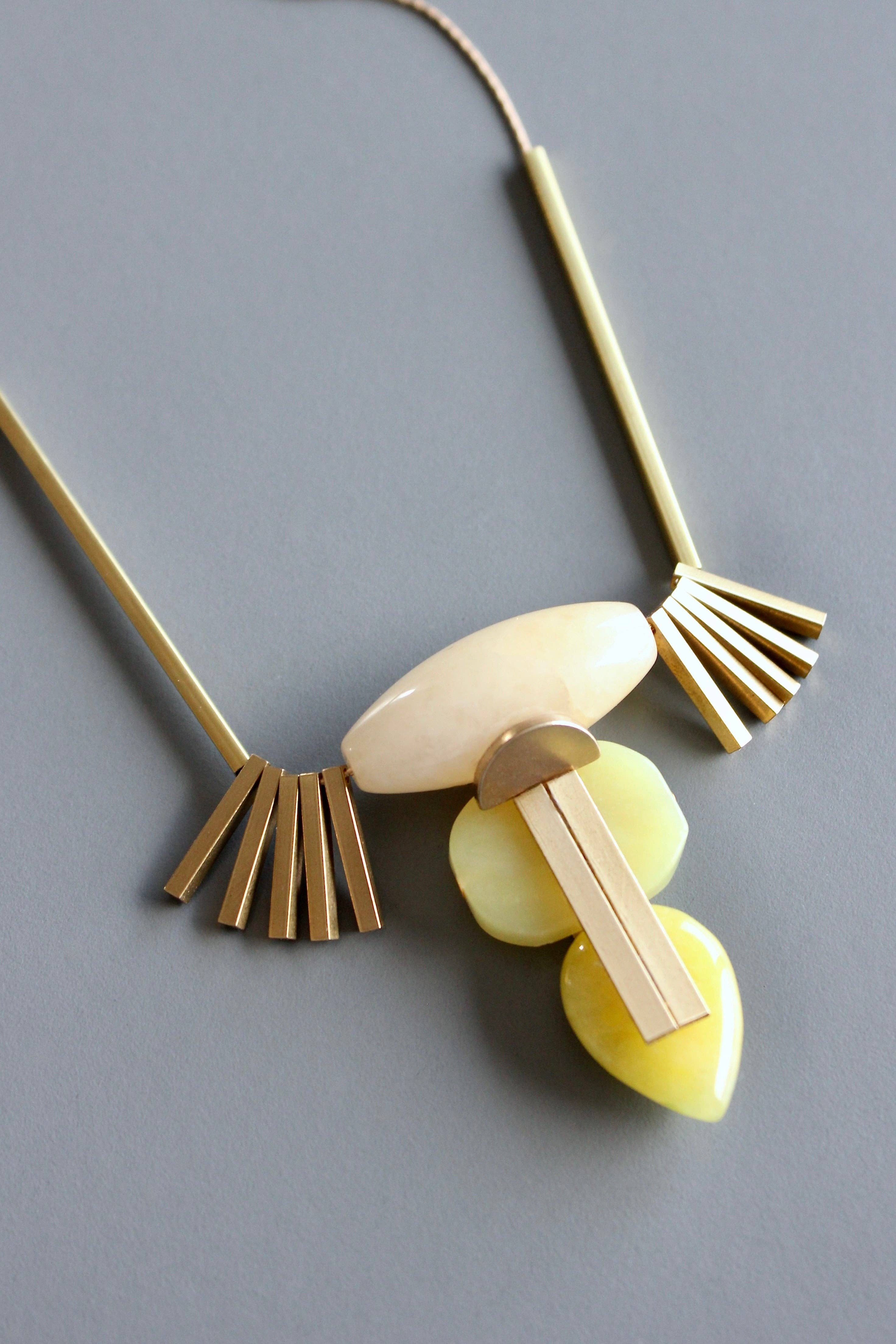 David Aubrey Jewelry - MLN218 Artdeco Jade and Brass Necklace