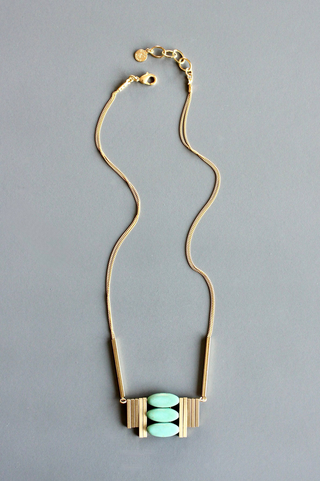 David Aubrey Jewelry - MLN516 Turquoise and Brass Artdeco Necklace