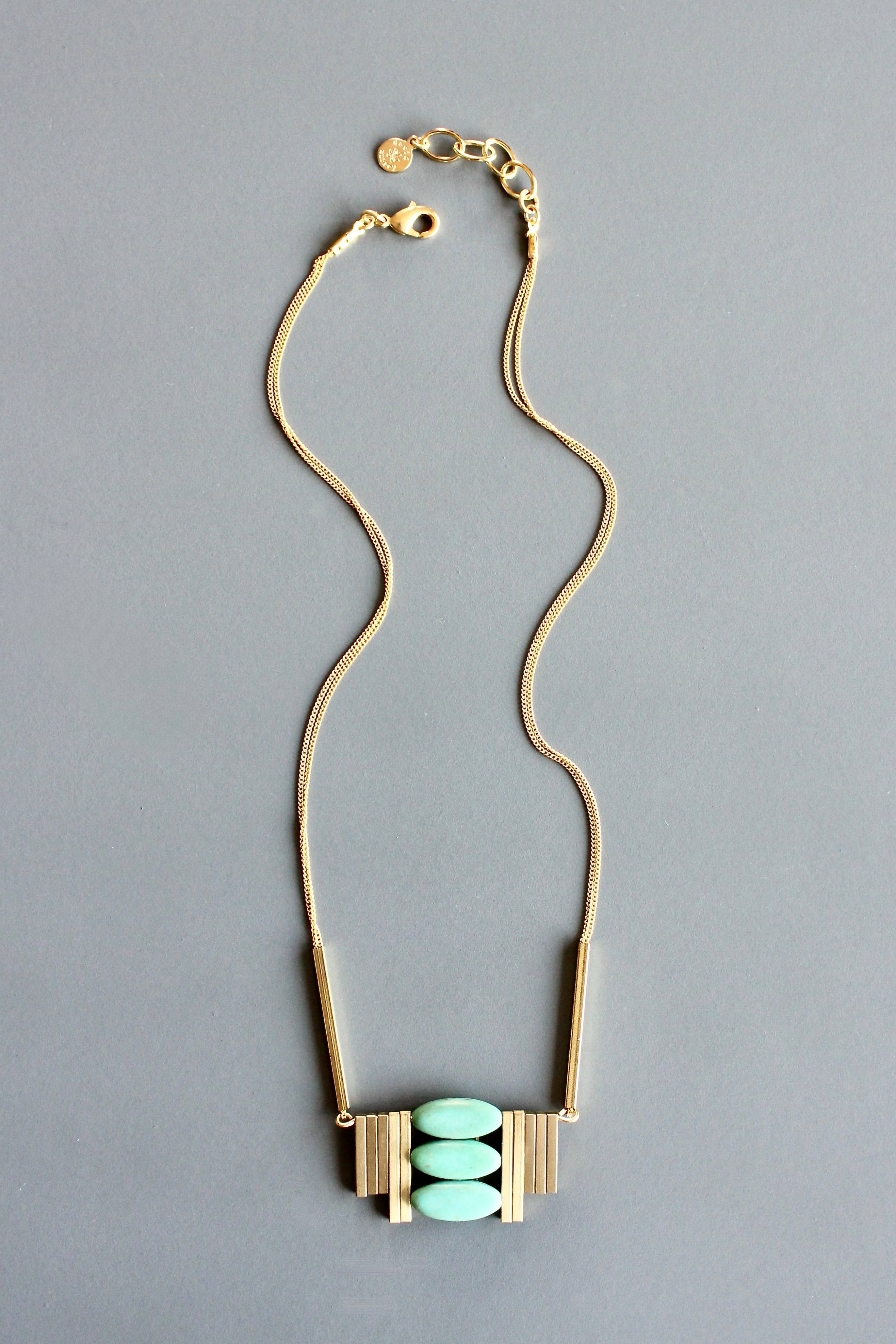 David Aubrey Jewelry - MLN516 Turquoise and Brass Artdeco Necklace