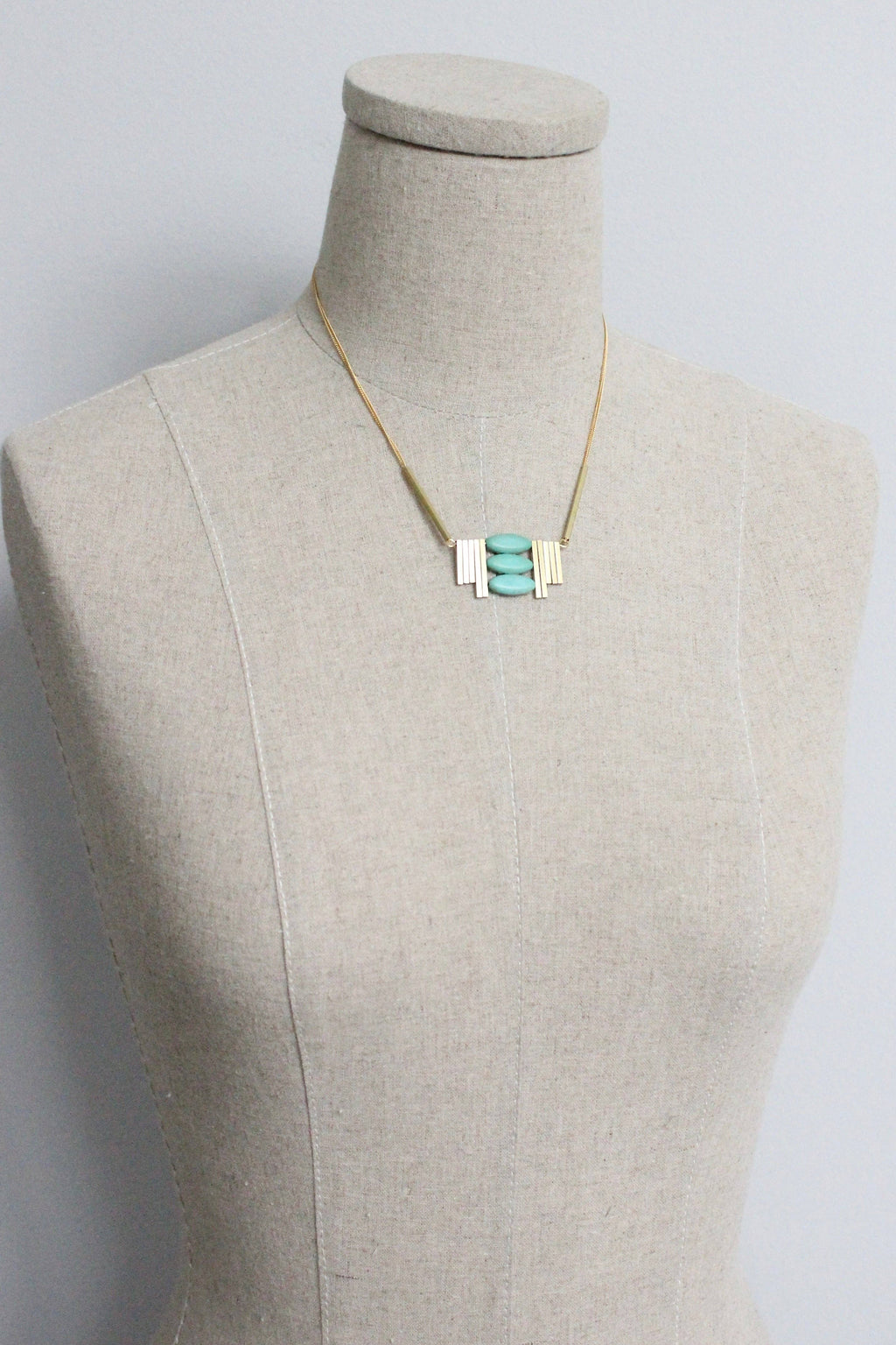 David Aubrey Jewelry - MLN516 Turquoise and Brass Artdeco Necklace