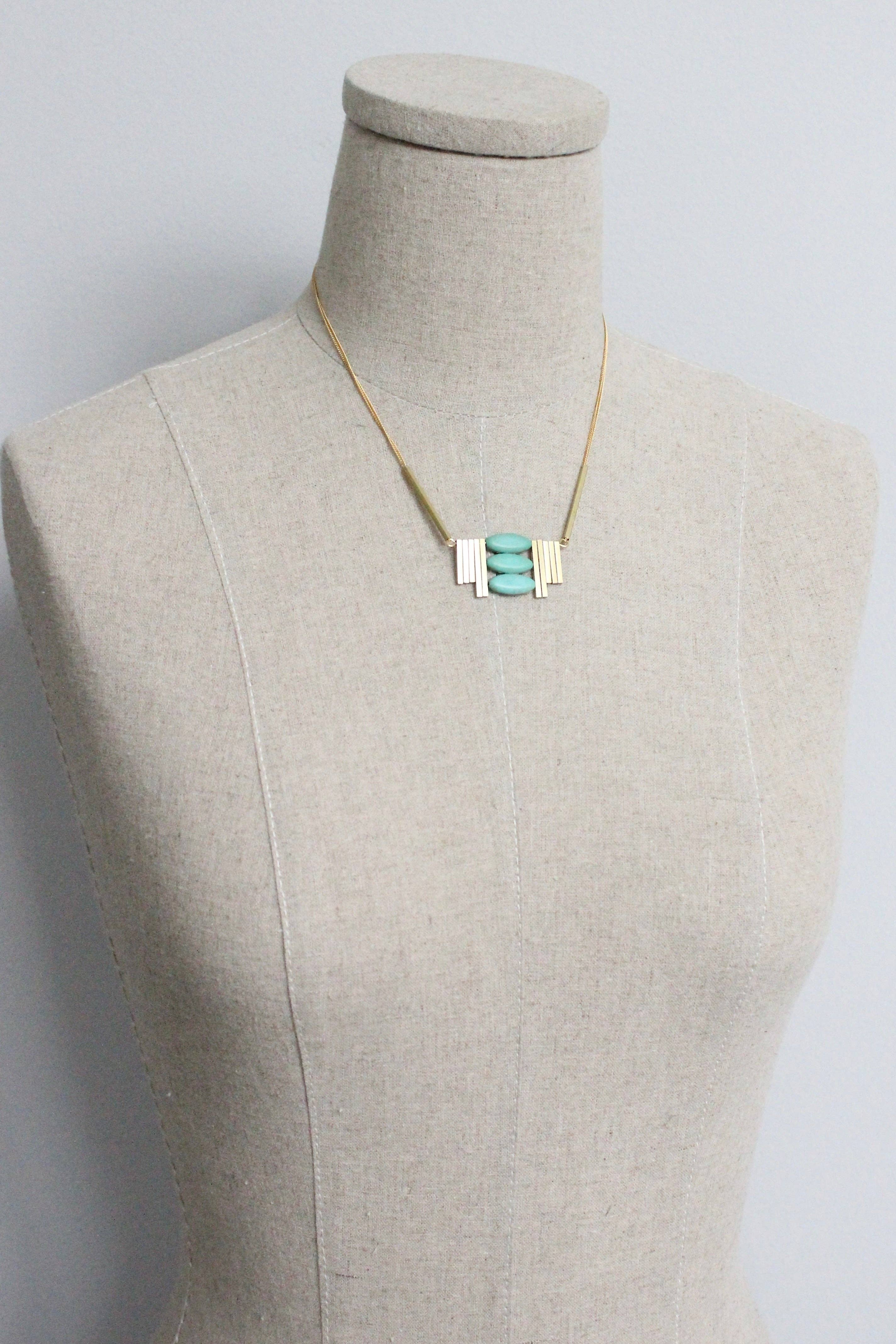 David Aubrey Jewelry - MLN516 Turquoise and Brass Artdeco Necklace