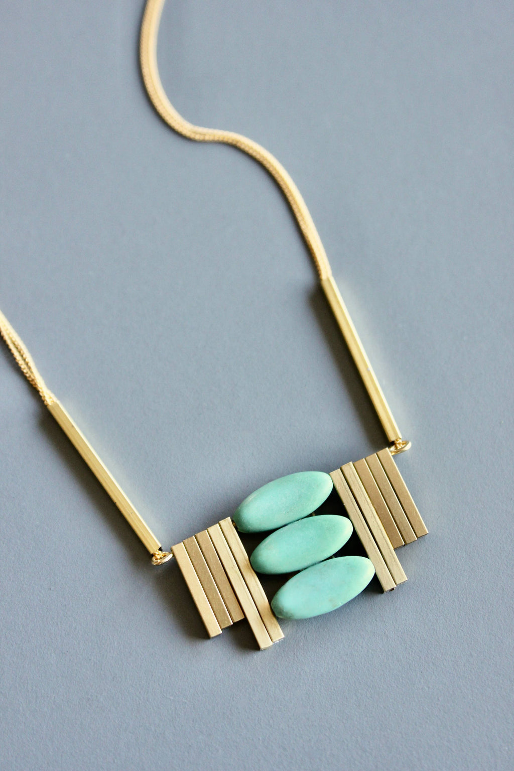 David Aubrey Jewelry - MLN516 Turquoise and Brass Artdeco Necklace