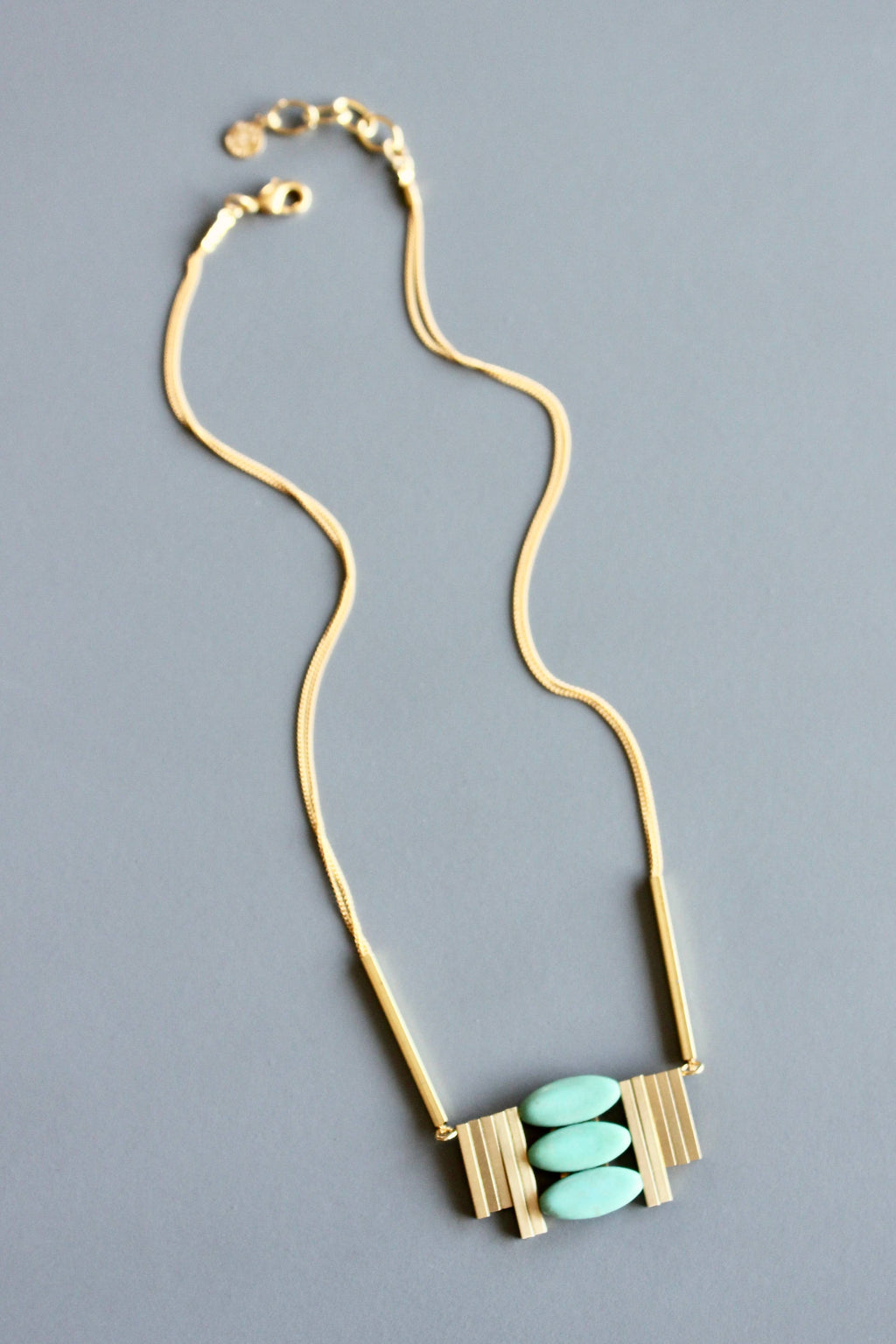 David Aubrey Jewelry - MLN516 Turquoise and Brass Artdeco Necklace