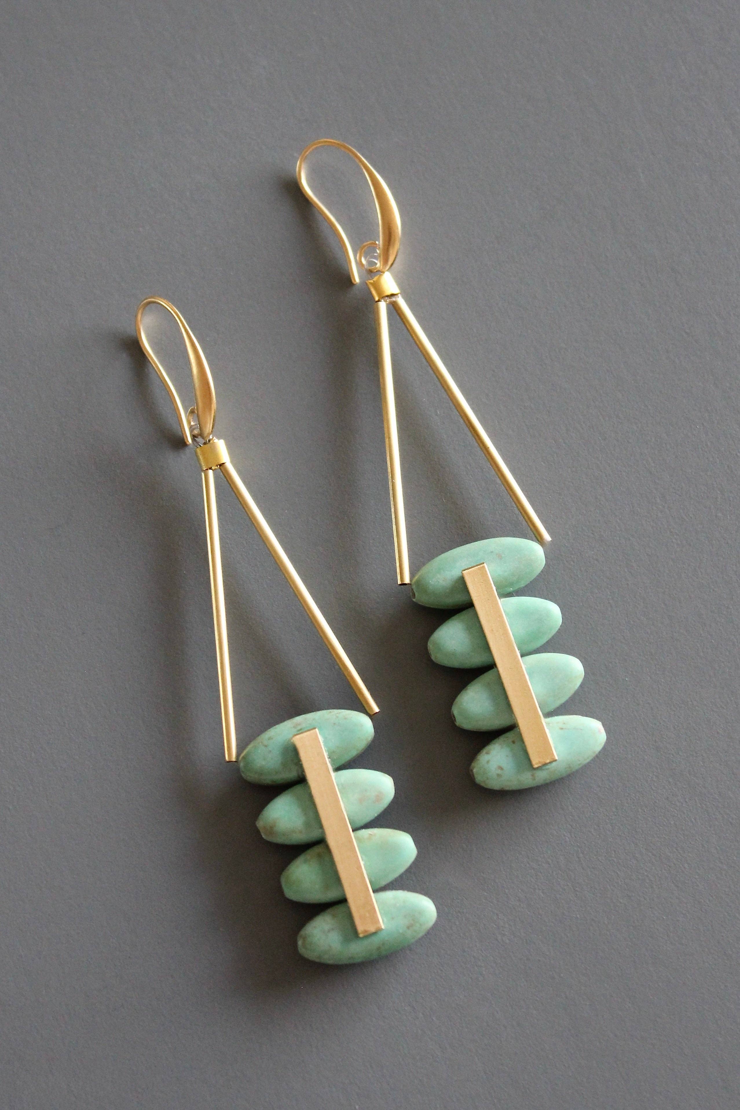 David Aubrey Jewelry - MLNE51 Turquoise and Brass Artdeco Earrings