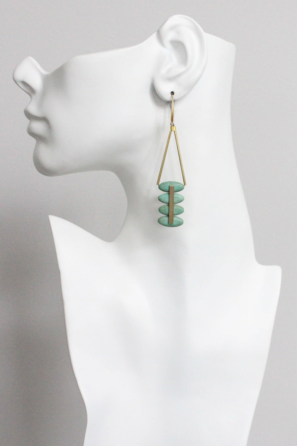 David Aubrey Jewelry - MLNE51 Turquoise and Brass Artdeco Earrings