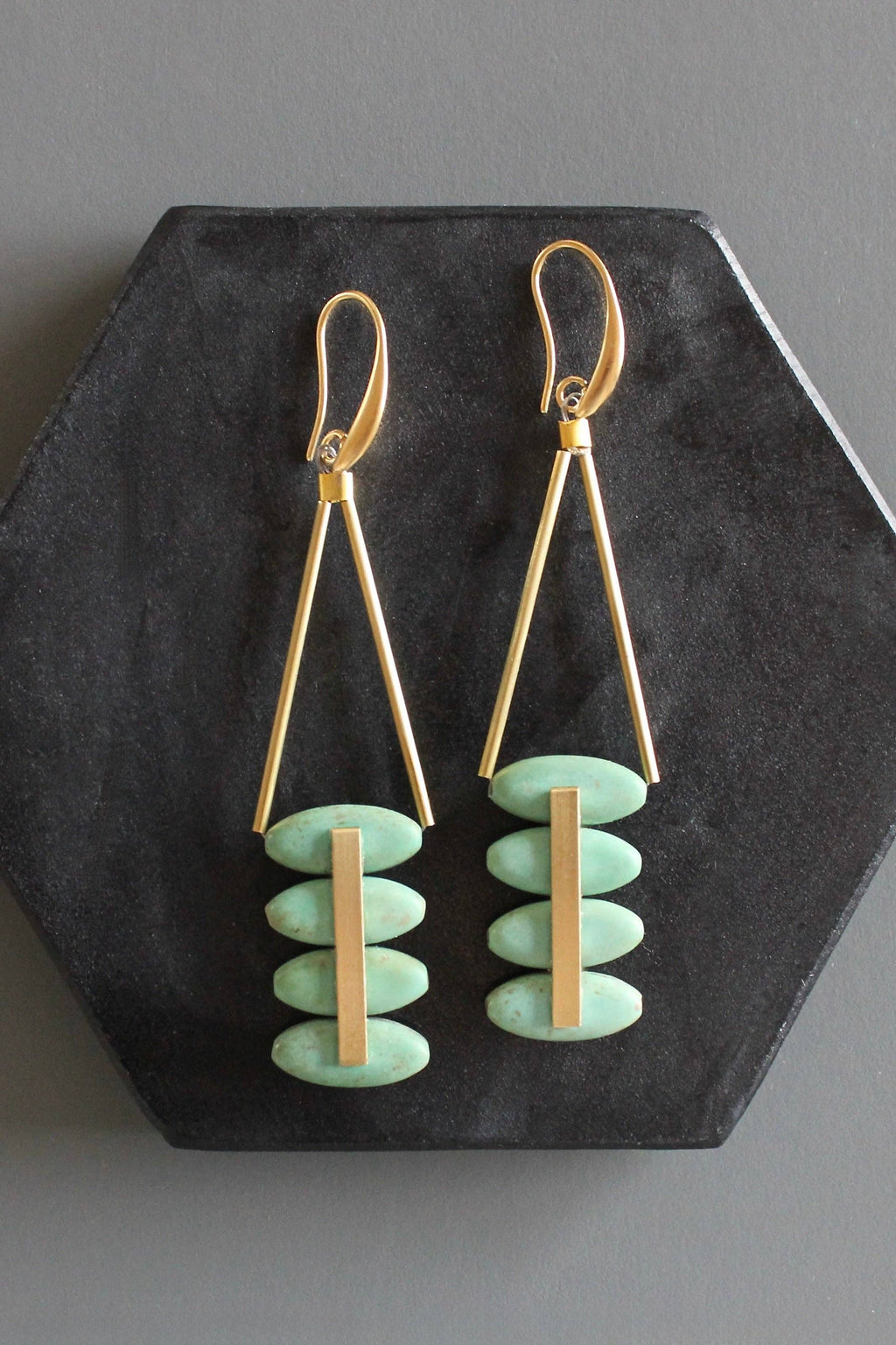 David Aubrey Jewelry - MLNE51 Turquoise and Brass Artdeco Earrings