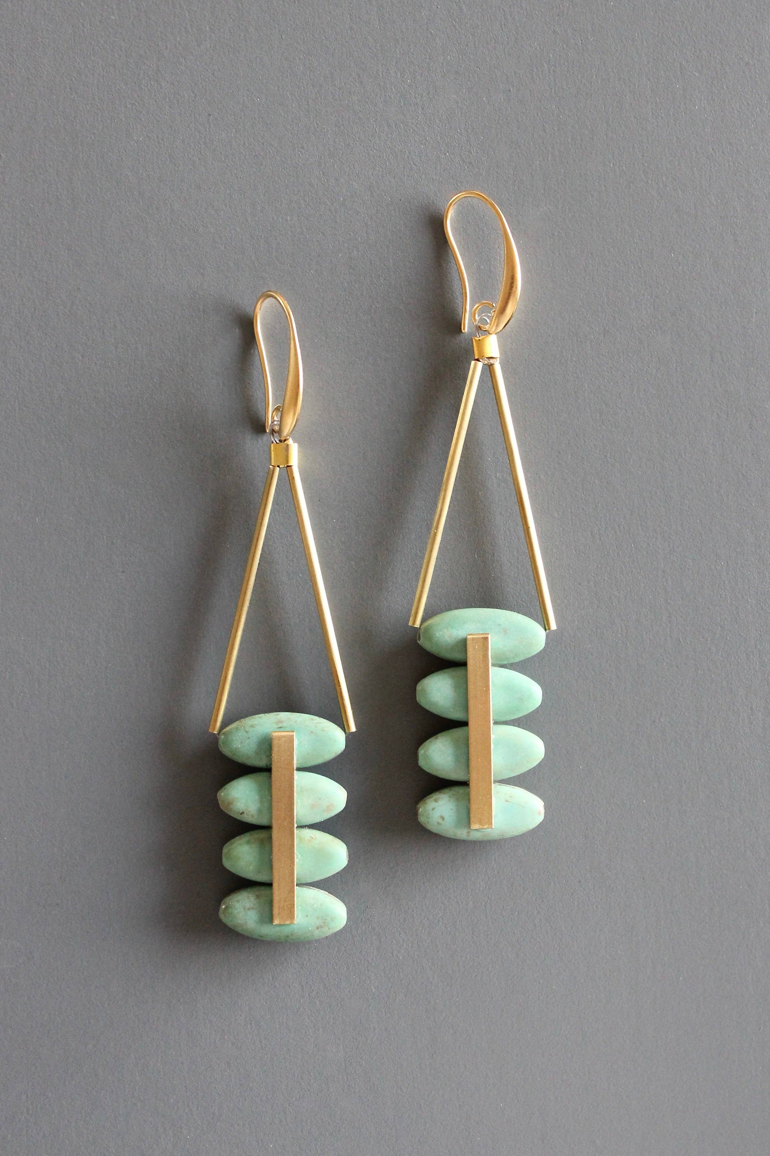 David Aubrey Jewelry - MLNE51 Turquoise and Brass Artdeco Earrings