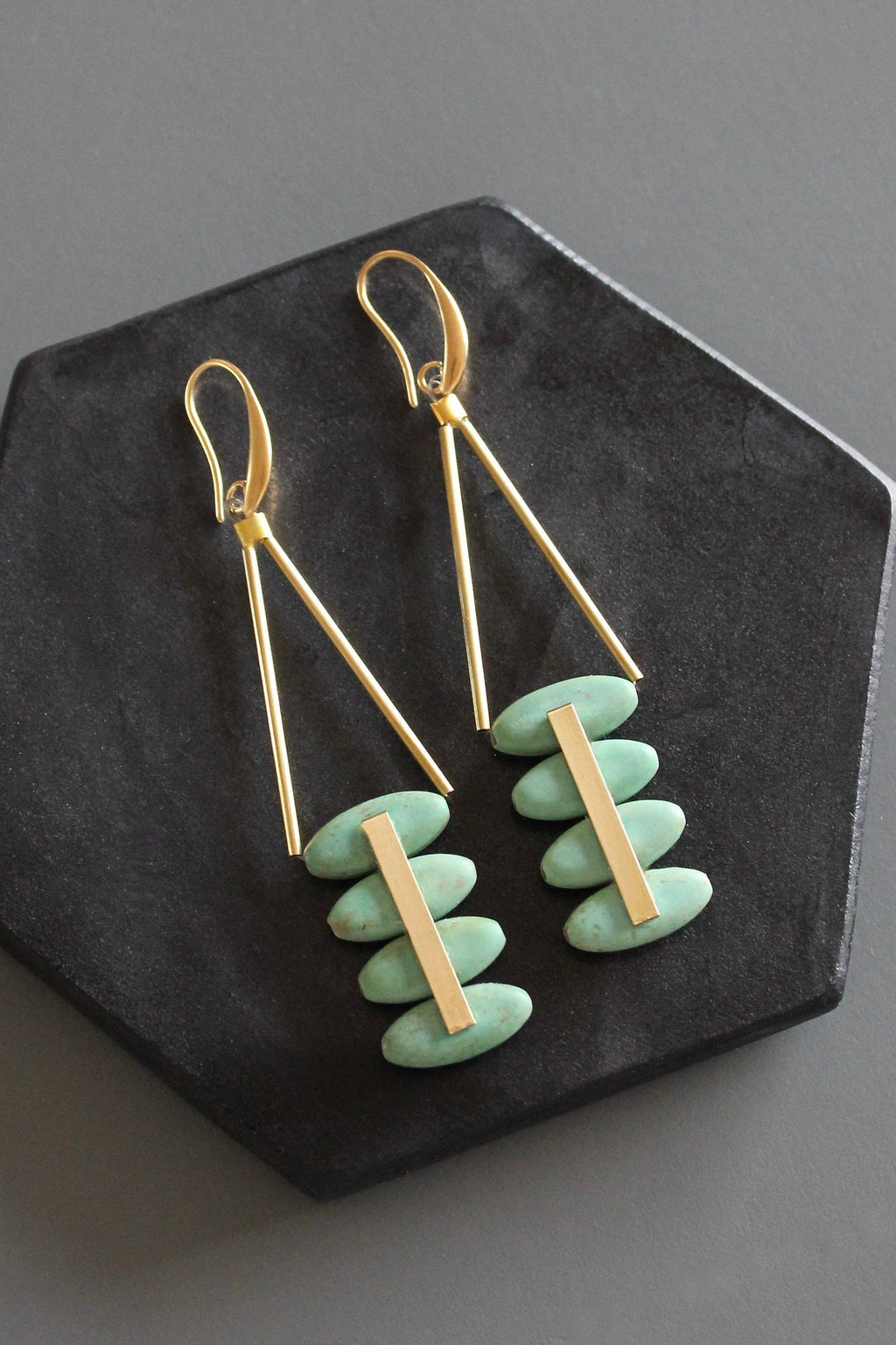 David Aubrey Jewelry - MLNE51 Turquoise and Brass Artdeco Earrings