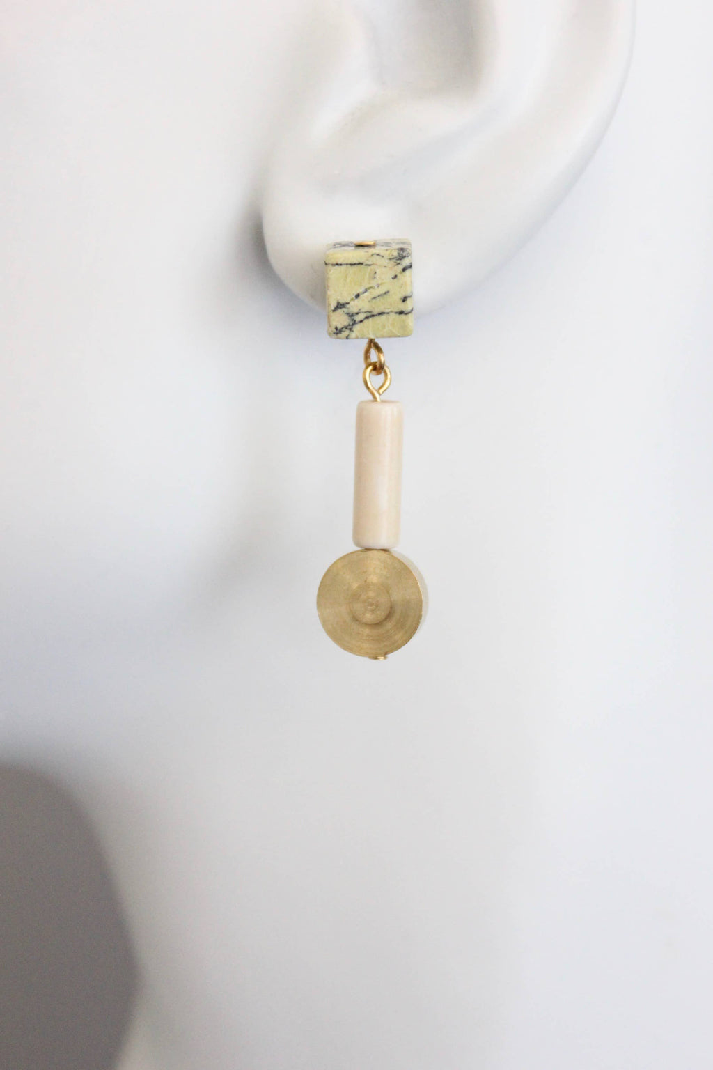 David Aubrey Jewelry - SAHE05 Geometric Stone and Brass Post Earrings