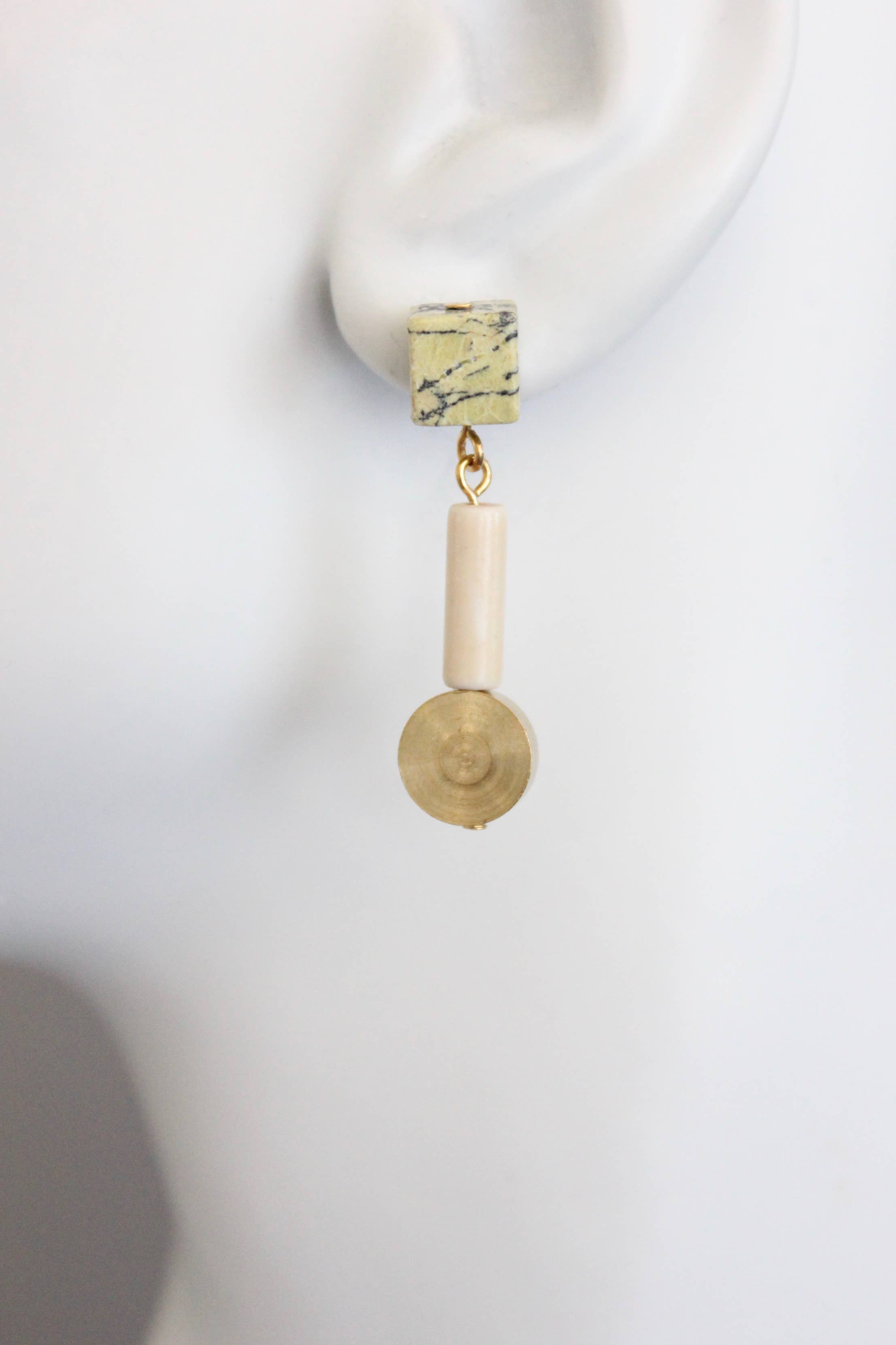 David Aubrey Jewelry - SAHE05 Geometric Stone and Brass Post Earrings