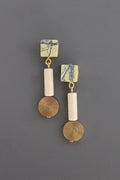 David Aubrey Jewelry - SAHE05 Geometric Stone and Brass Post Earrings
