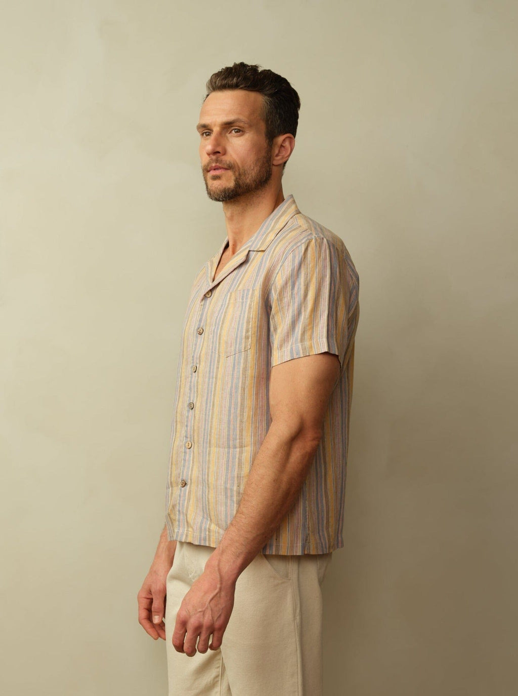 Fez Shirt in Striped Linen
