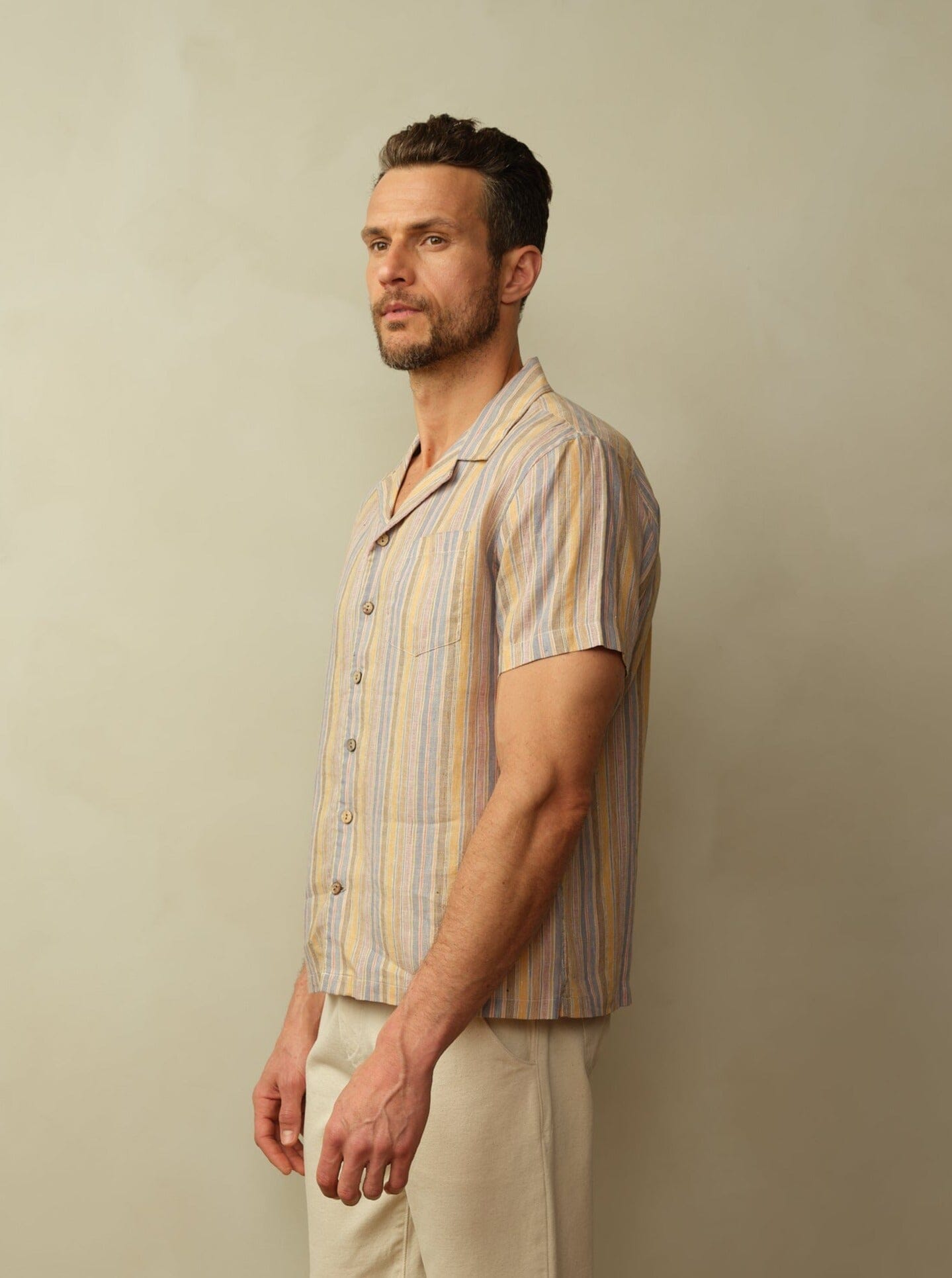 Fez Shirt in Striped Linen