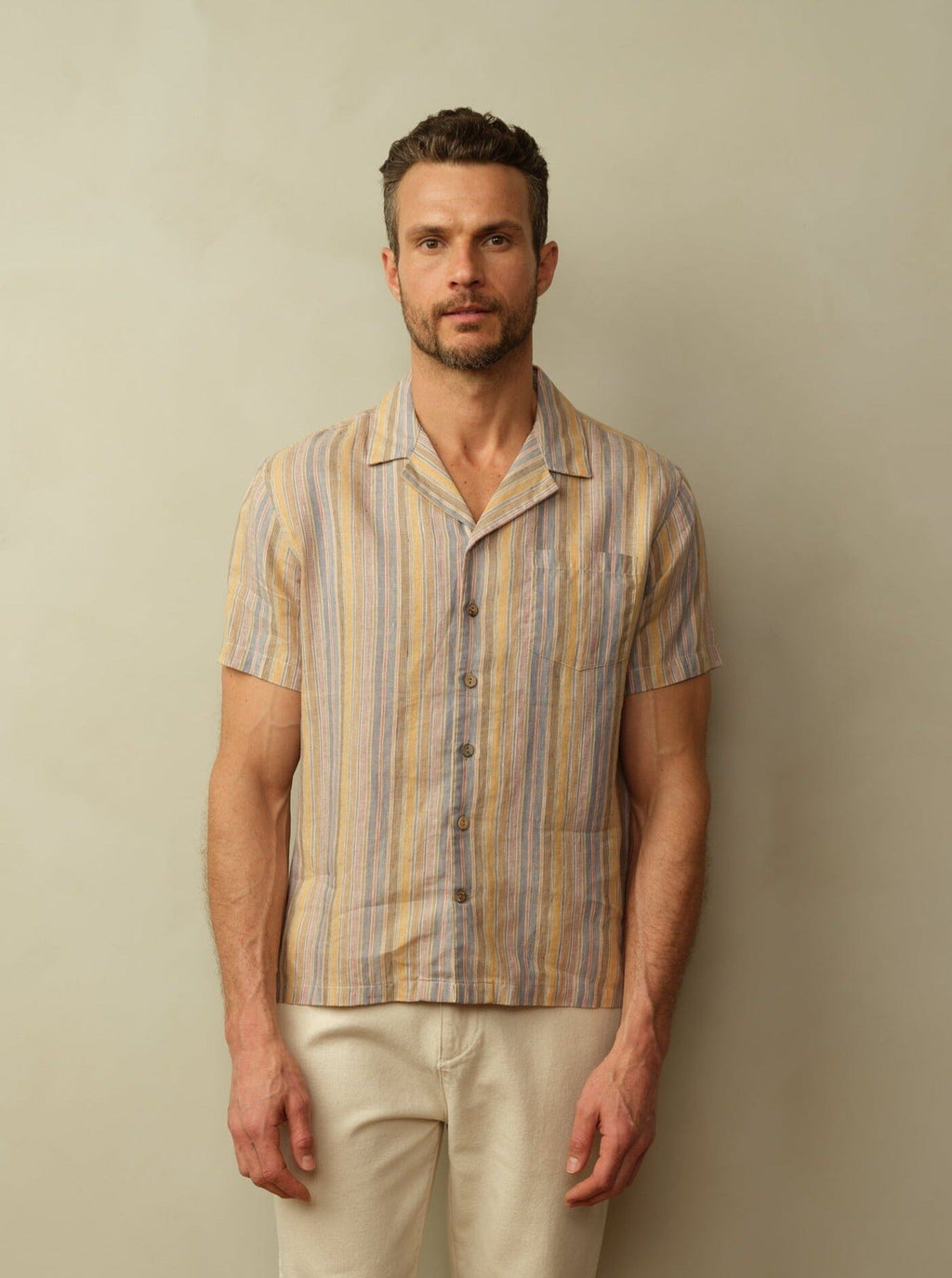 Fez Shirt in Striped Linen
