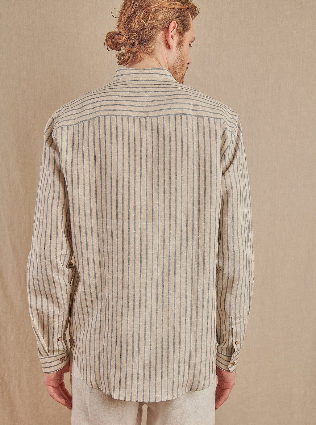 Monty Mandarin Shirt in Striped Linen