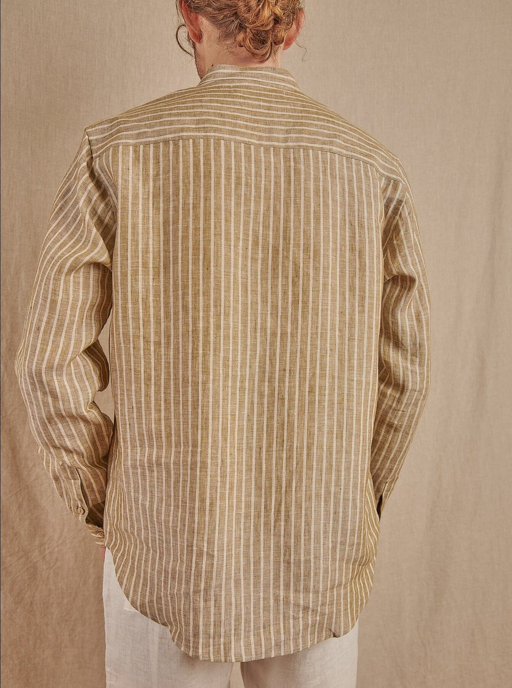 Monty Mandarin Shirt in Striped Linen