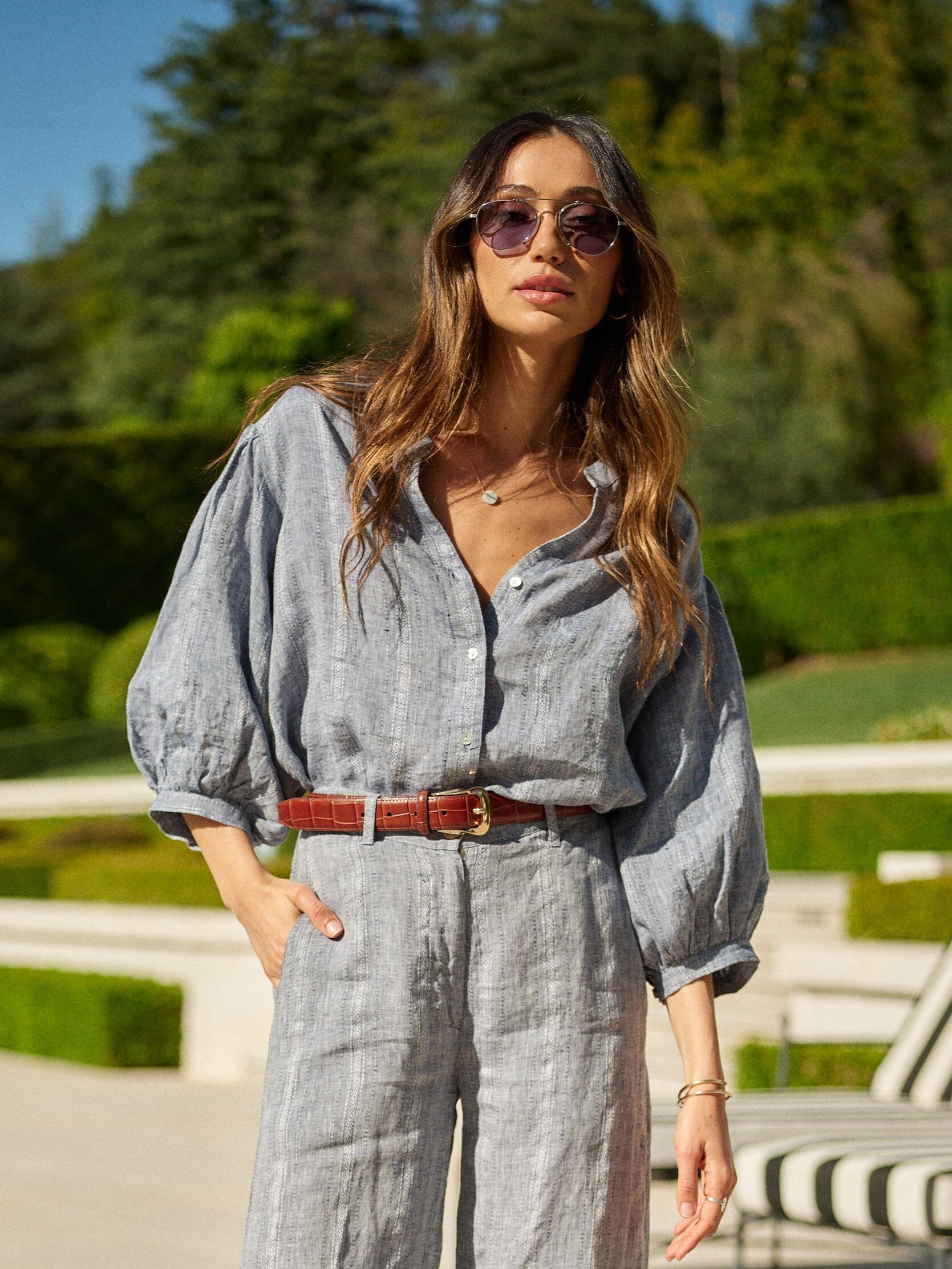Edith Blouse in Linen Jacquard