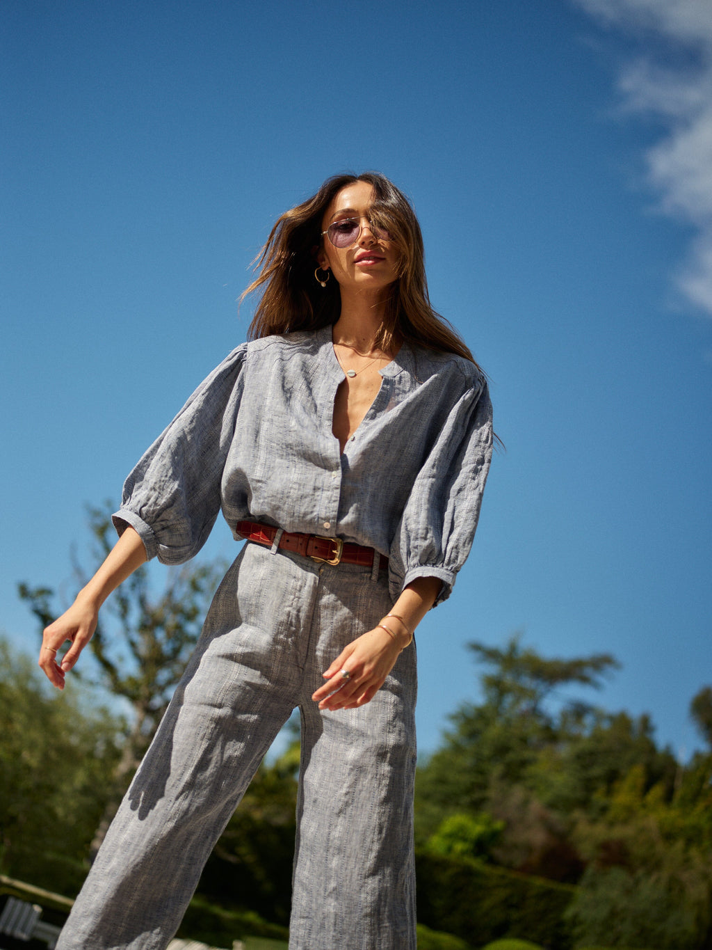 Edith Blouse in Linen Jacquard