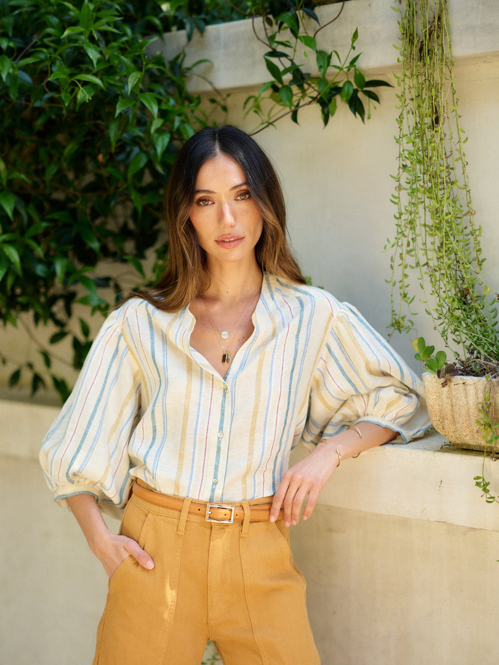 Edith Blouse in Striped Linen