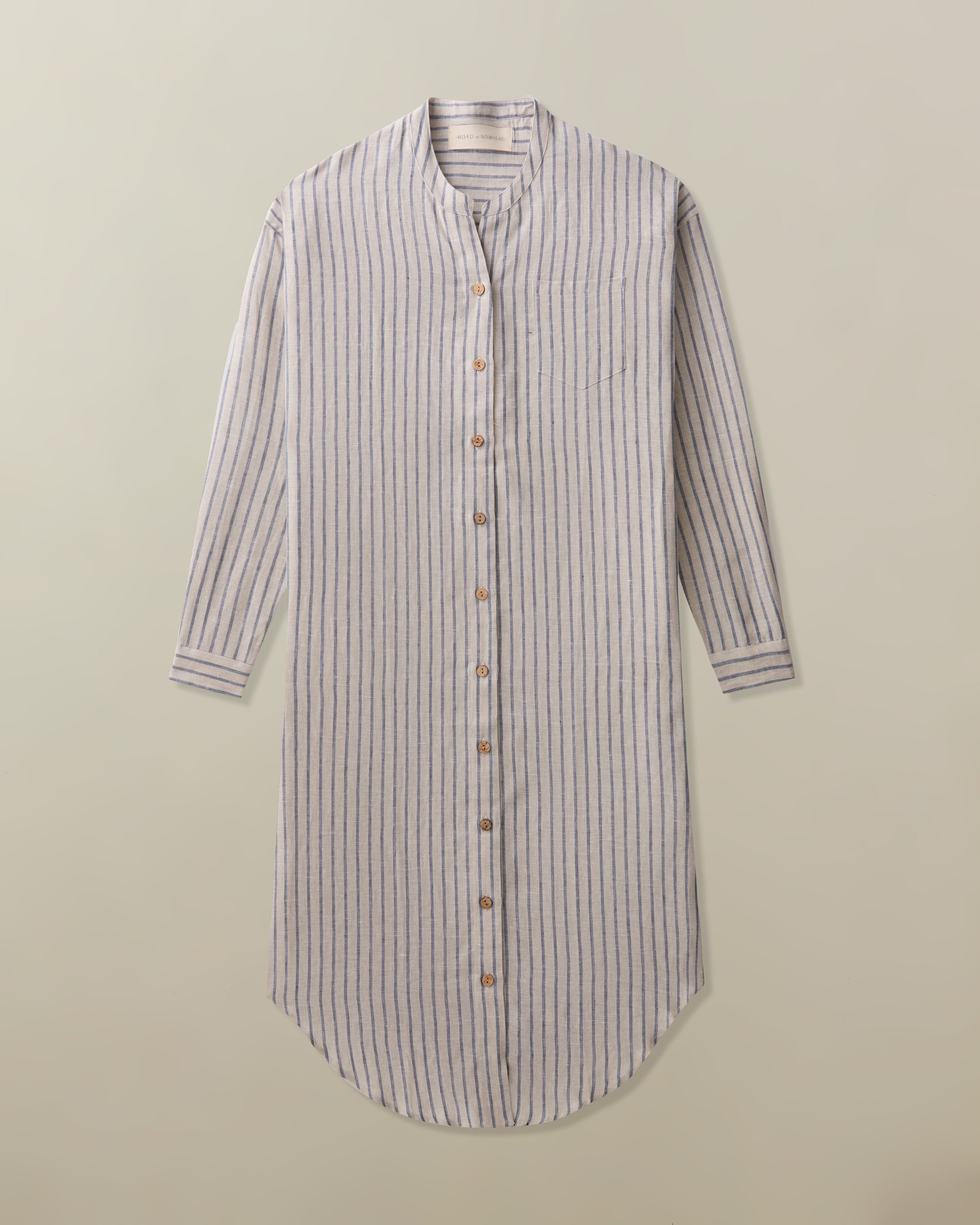 Montauk Shirt Dress in Striped Linen