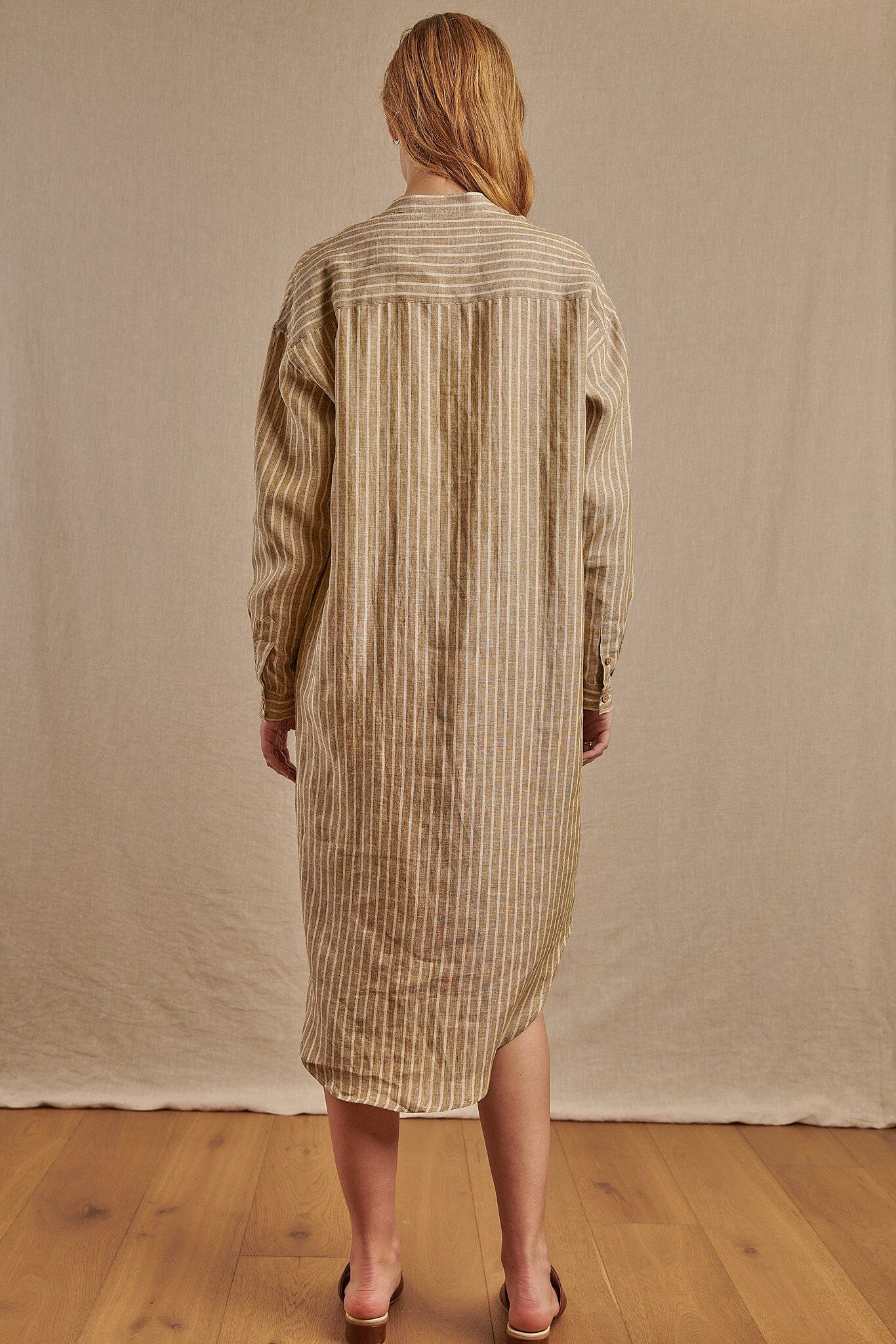 Montauk Shirt Dress in Striped Linen