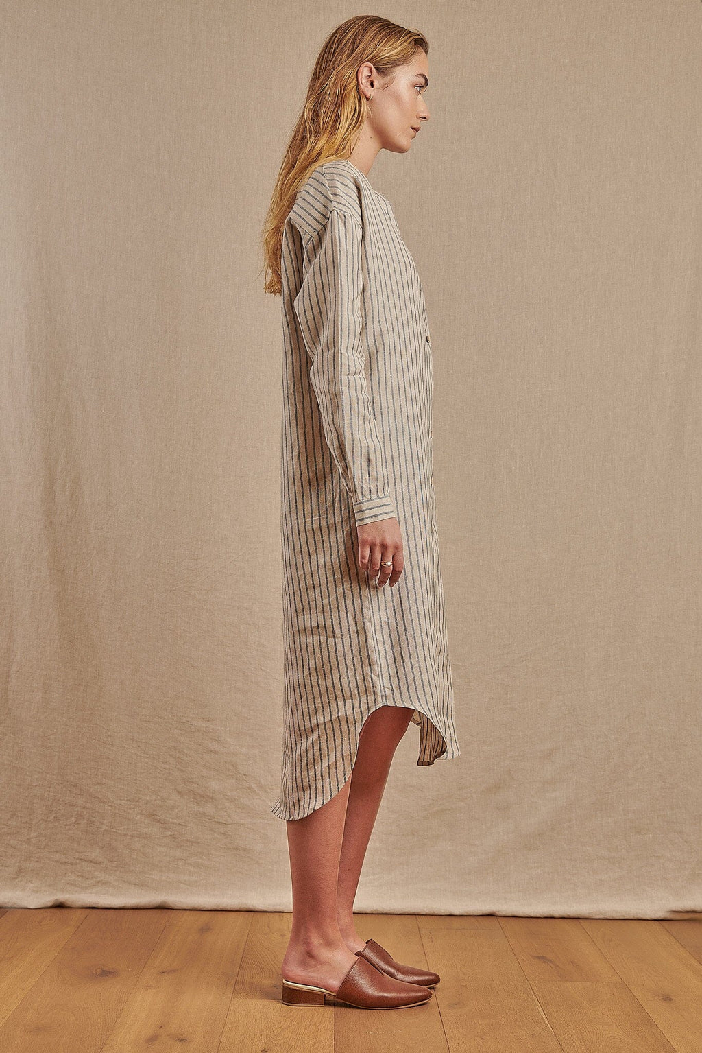 Montauk Shirt Dress in Striped Linen