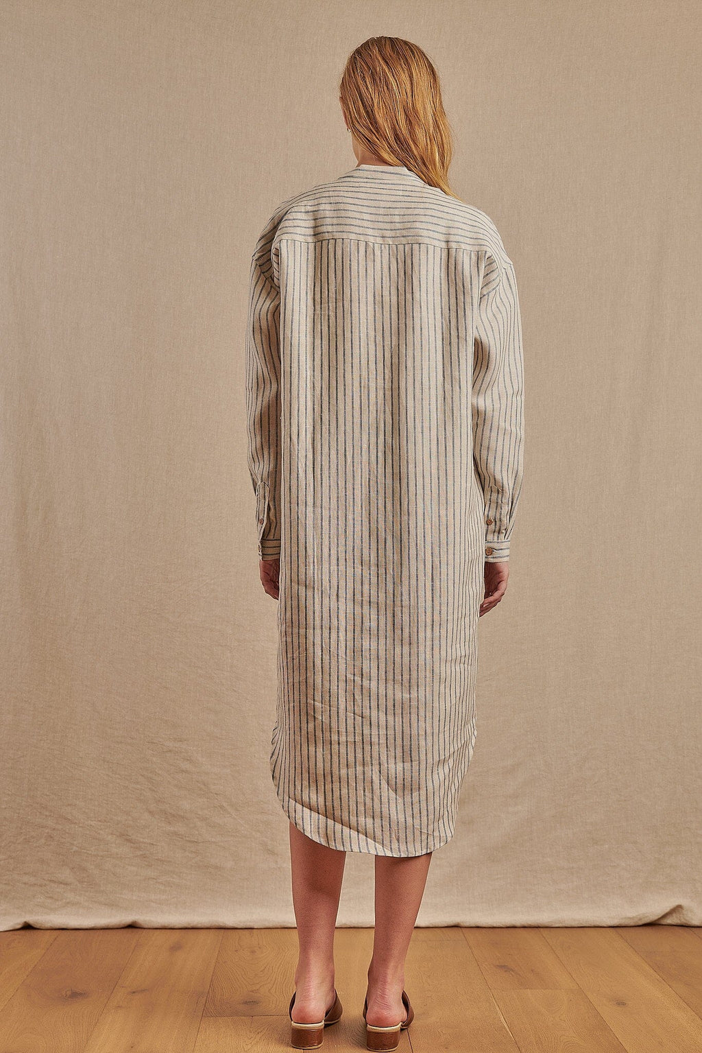 Montauk Shirt Dress in Striped Linen