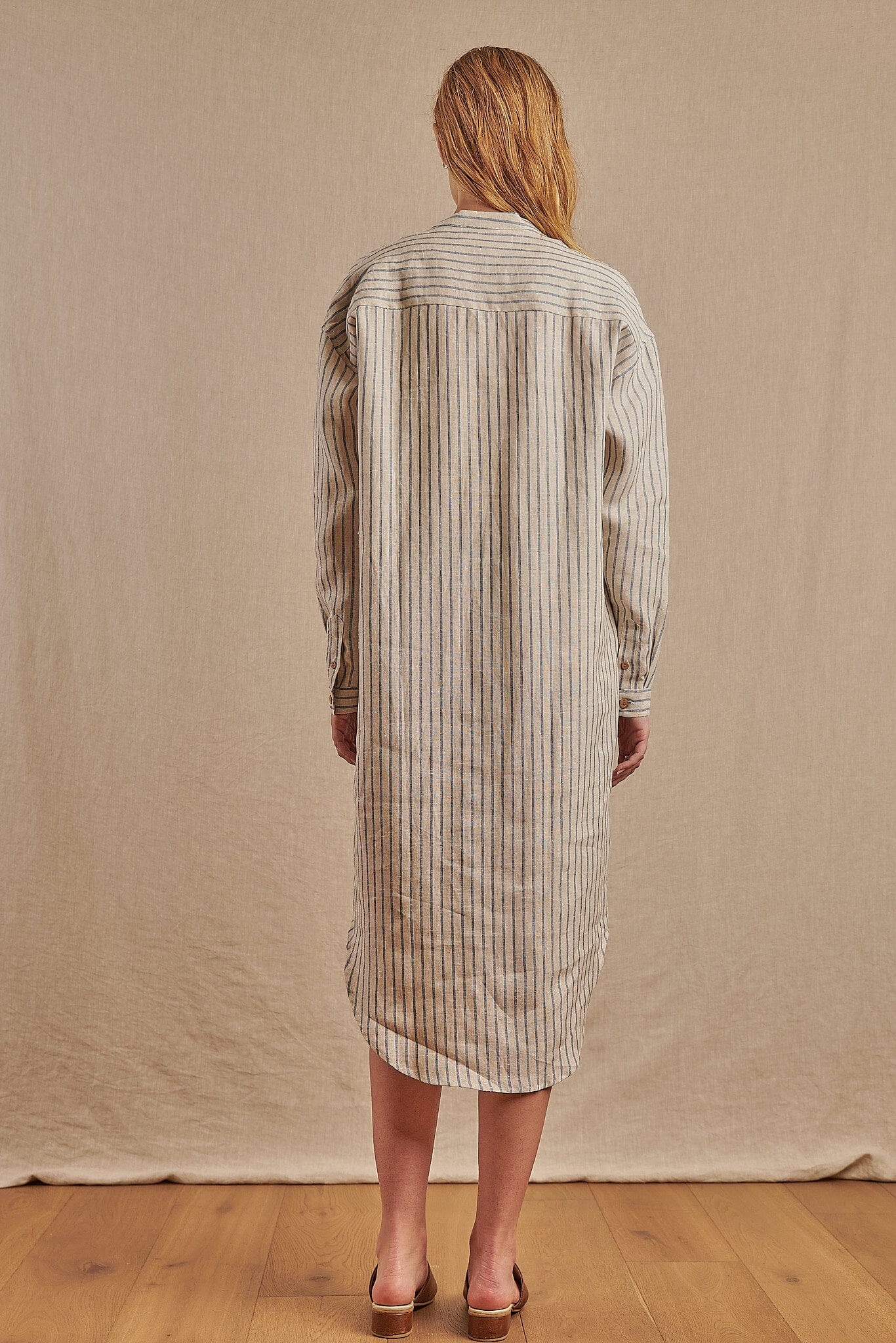 Montauk Shirt Dress in Striped Linen