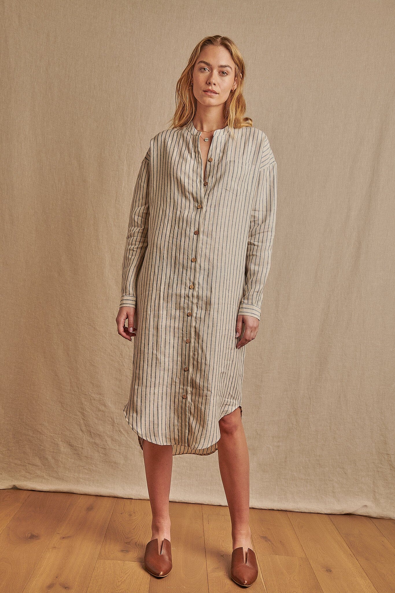 Montauk Shirt Dress in Striped Linen