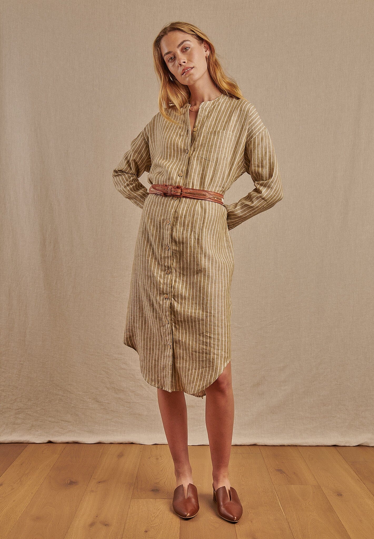 Montauk Shirt Dress in Striped Linen