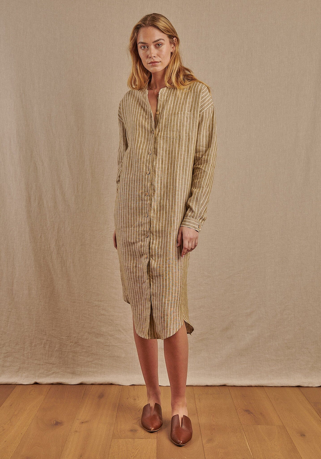 Montauk Shirt Dress in Striped Linen