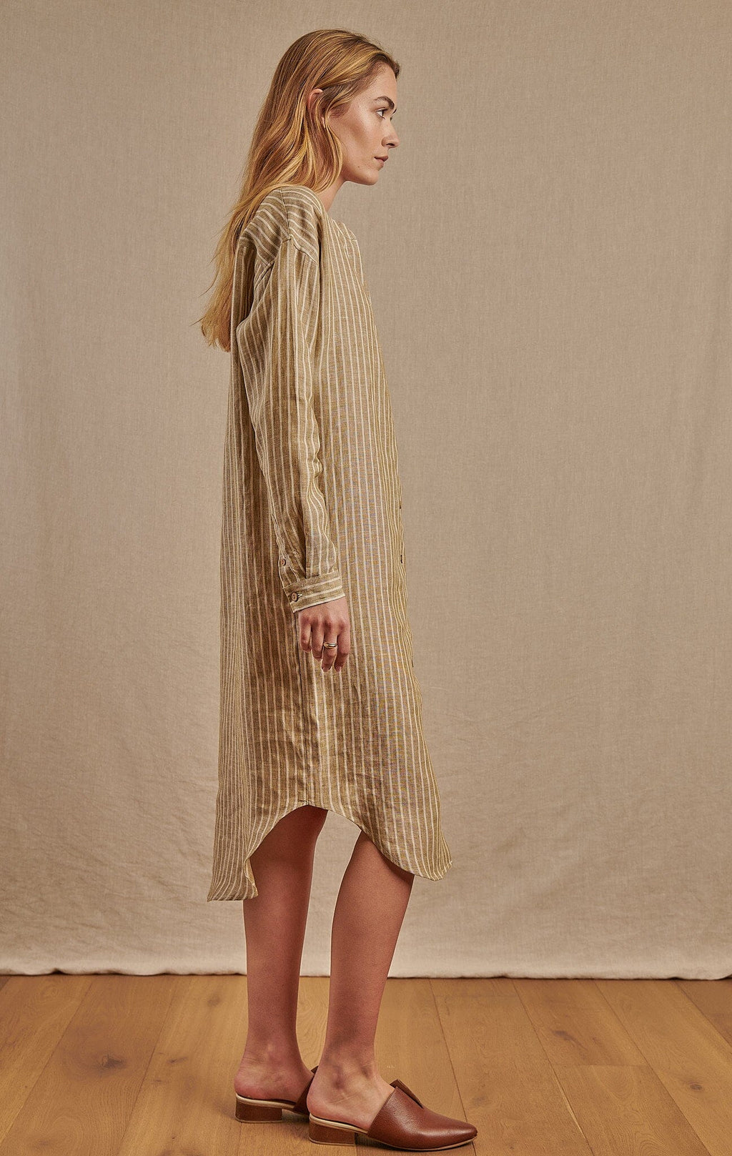 Montauk Shirt Dress in Striped Linen