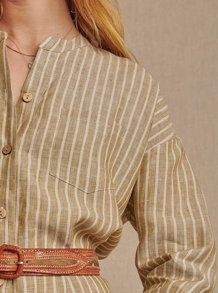 Montauk Shirt Dress in Striped Linen