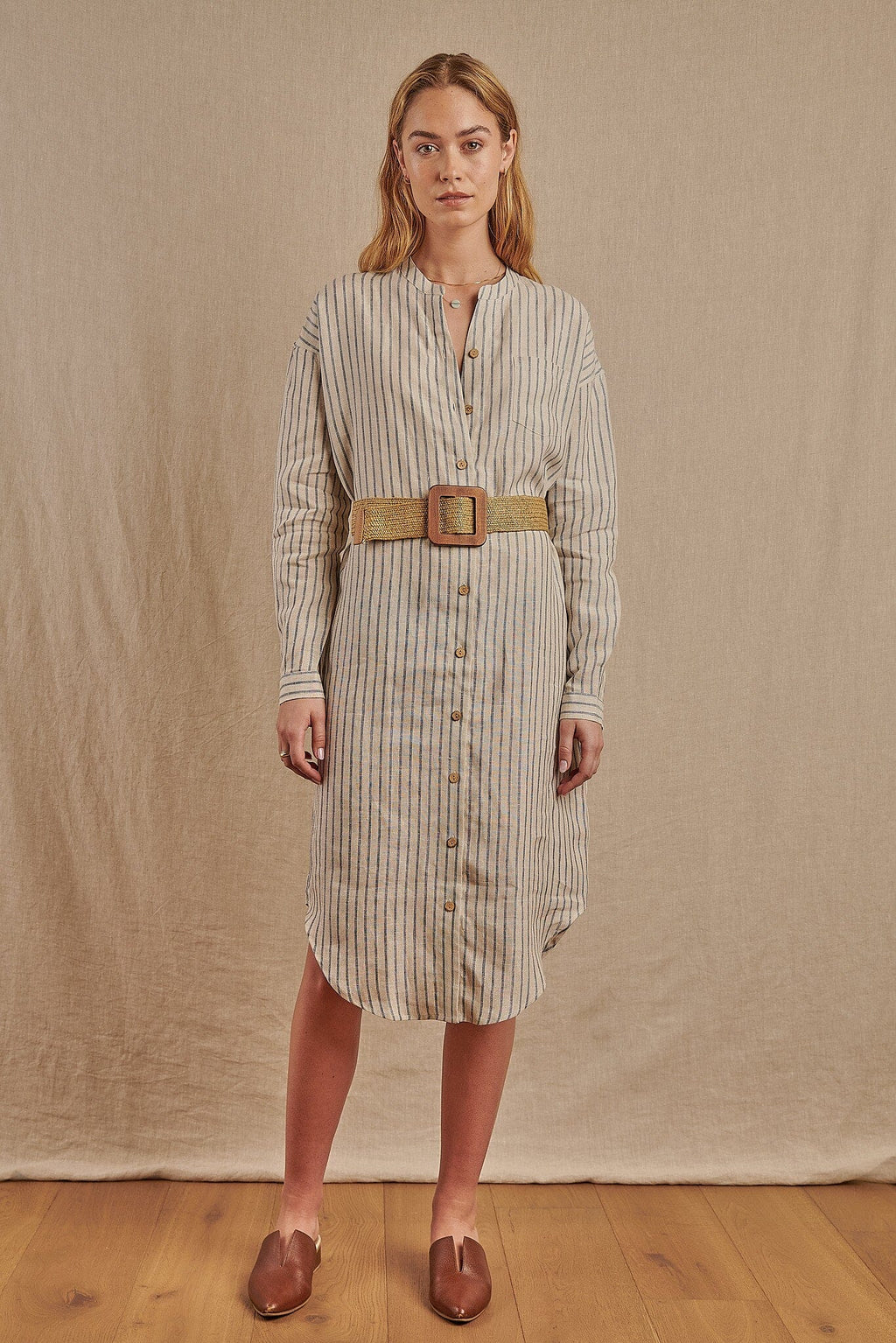 Montauk Shirt Dress in Striped Linen