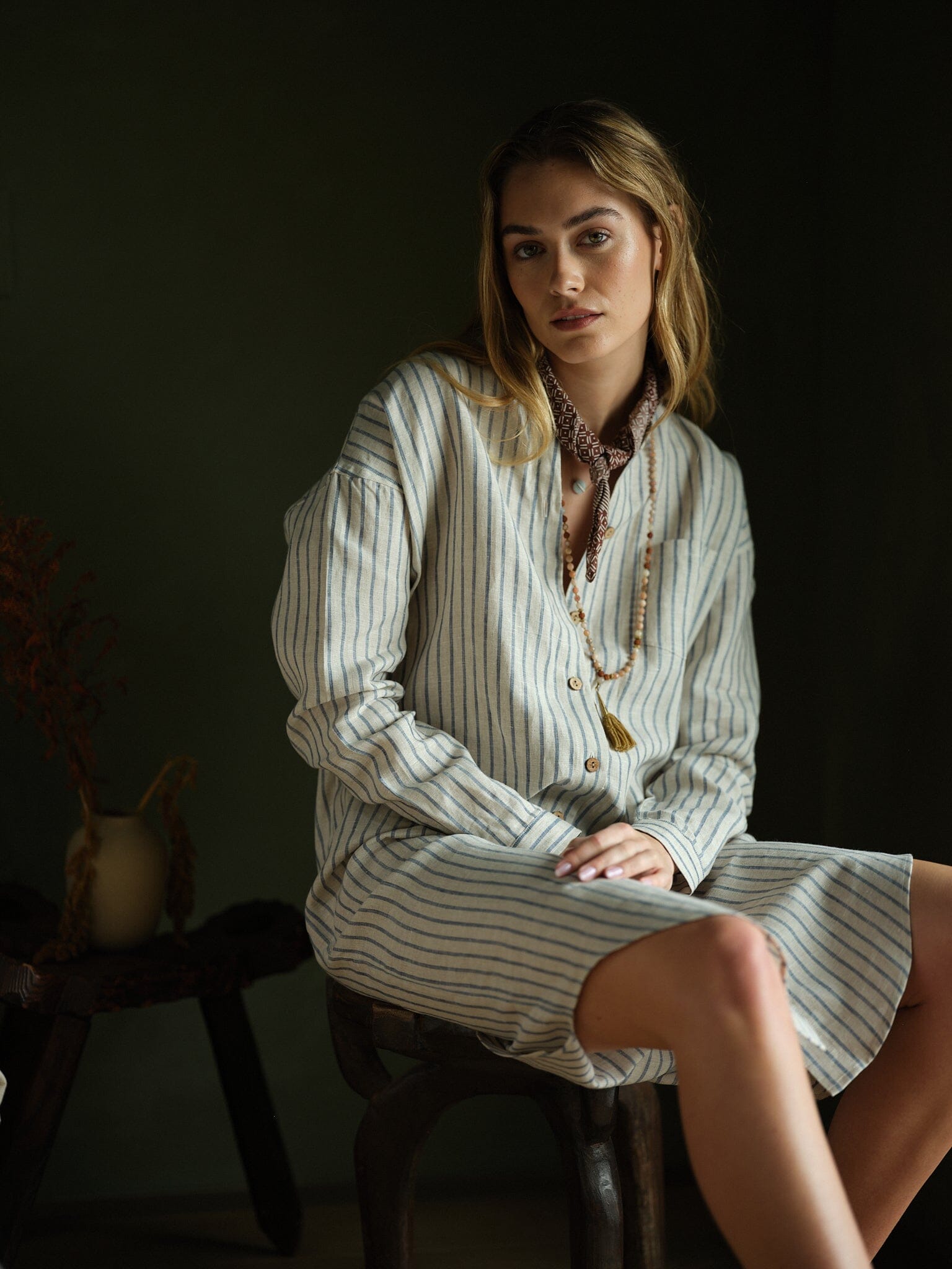 Montauk Shirt Dress in Striped Linen