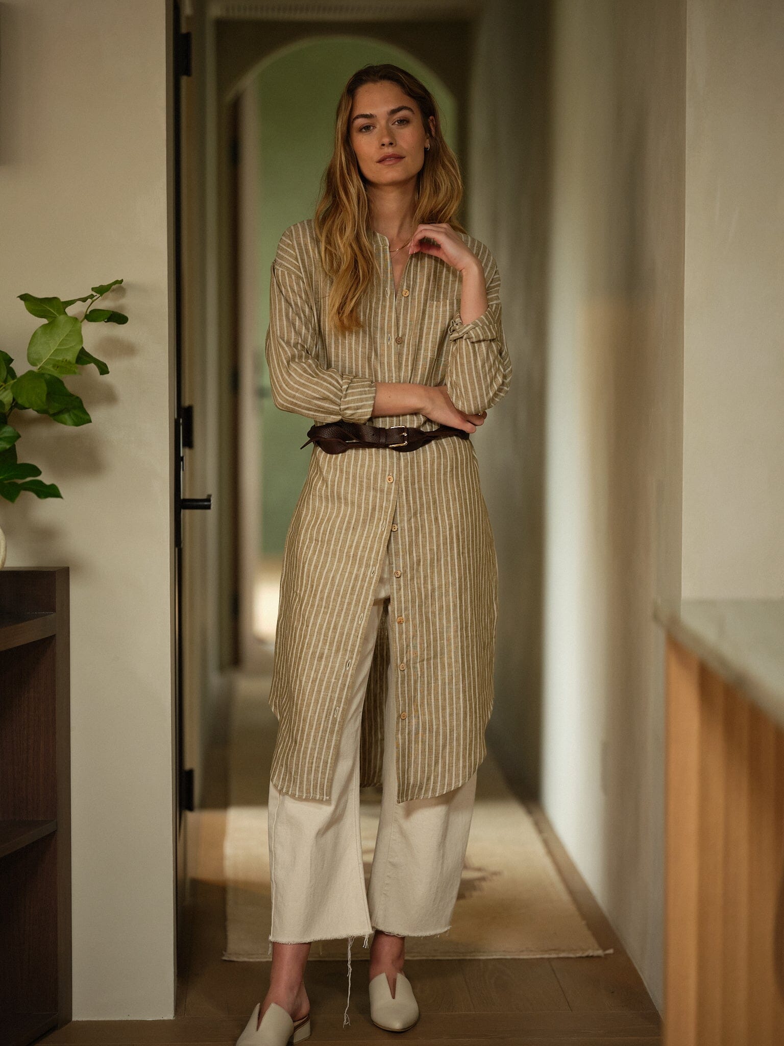 Montauk Shirt Dress in Striped Linen